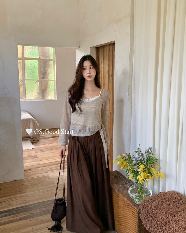Signature Layered Tie-Waist Blouse + Lace Cami Set