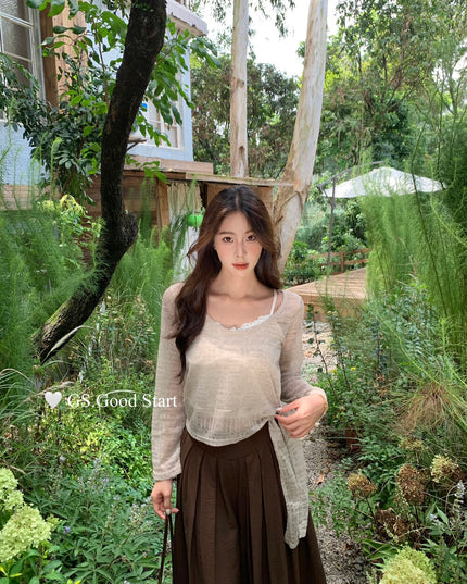 Signature Layered Tie-Waist Blouse + Lace Cami Set