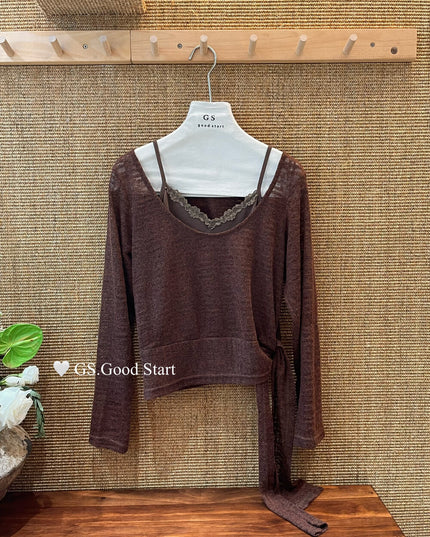 Signature Layered Tie-Waist Blouse + Lace Cami Set