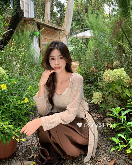 Signature Layered Tie-Waist Blouse + Lace Cami Set