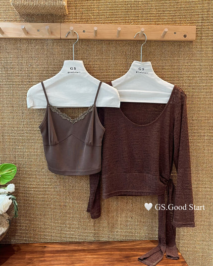 Signature Layered Tie-Waist Blouse + Lace Cami Set