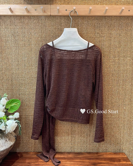 Signature Layered Tie-Waist Blouse + Lace Cami Set