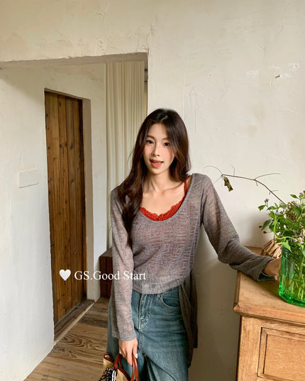 Signature Layered Tie-Waist Blouse + Lace Cami Set