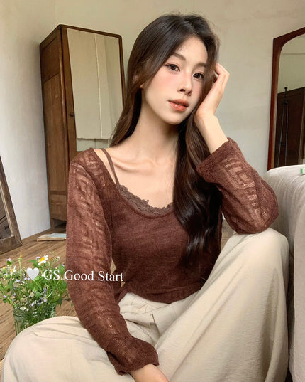 Signature Layered Tie-Waist Blouse + Lace Cami Set