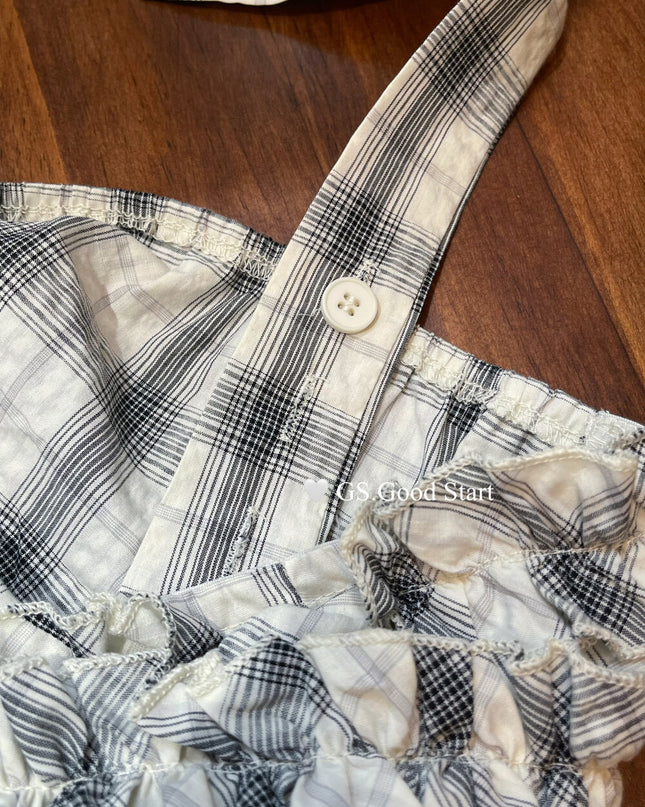 Plaid Halter Bustier + Cardigan Set with Detachable Ribbon