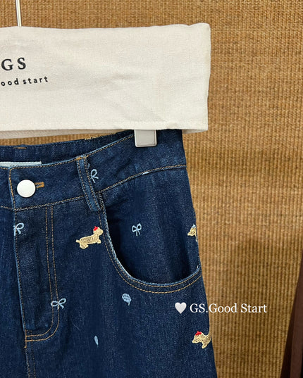 Dachshund Embroidered Relaxed Jeans