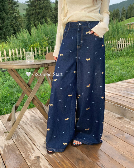 Dachshund Embroidered Relaxed Jeans