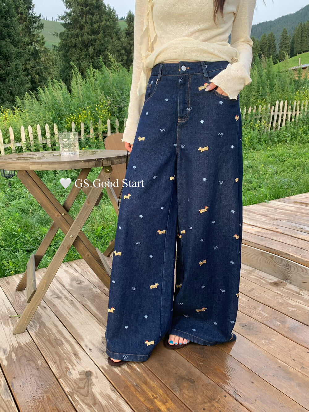 Dachshund Embroidered Relaxed Jeans