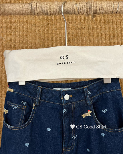 Dachshund Embroidered Relaxed Jeans