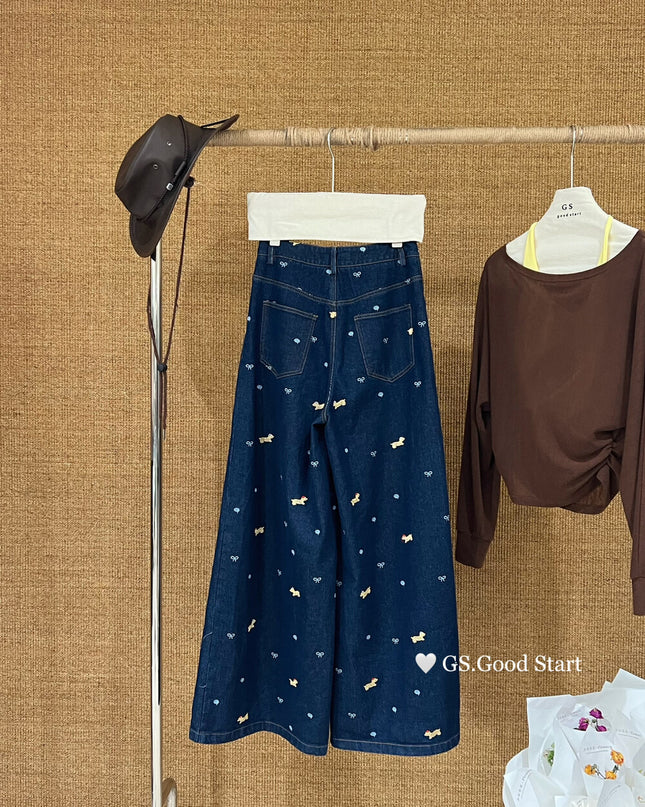 Dachshund Embroidered Relaxed Jeans
