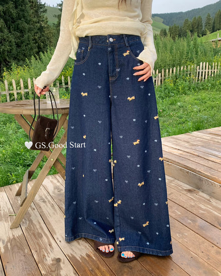 Dachshund Embroidered Relaxed Jeans