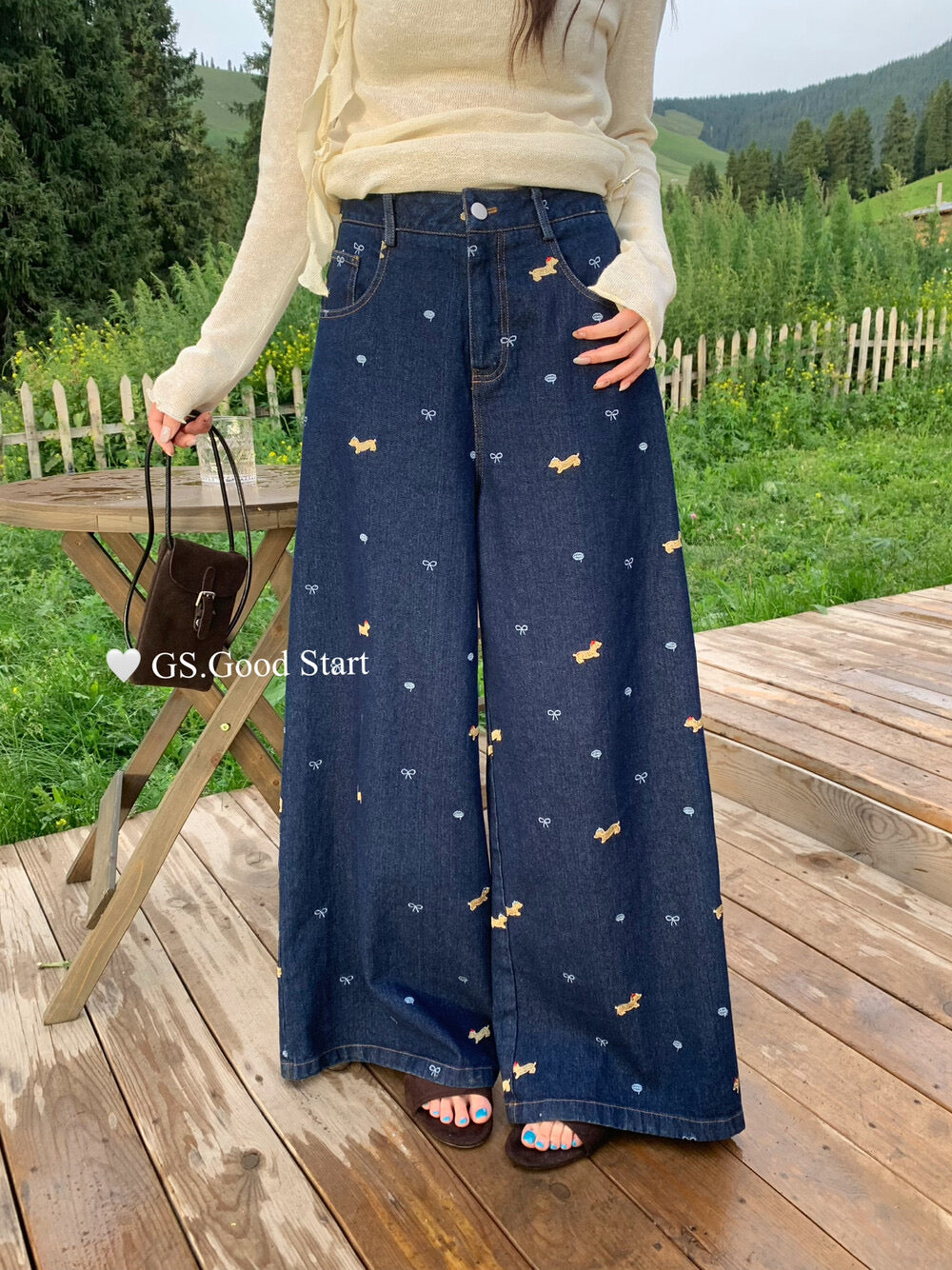 Dachshund Embroidered Relaxed Jeans