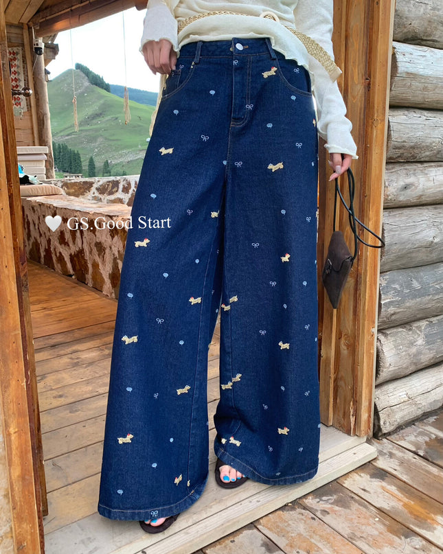 Dachshund Embroidered Relaxed Jeans