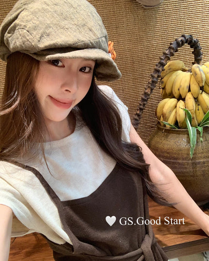 Caramel Color-Block Tie-Knit Top