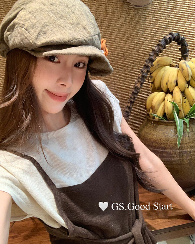 Caramel Color-Block Tie-Knit Top
