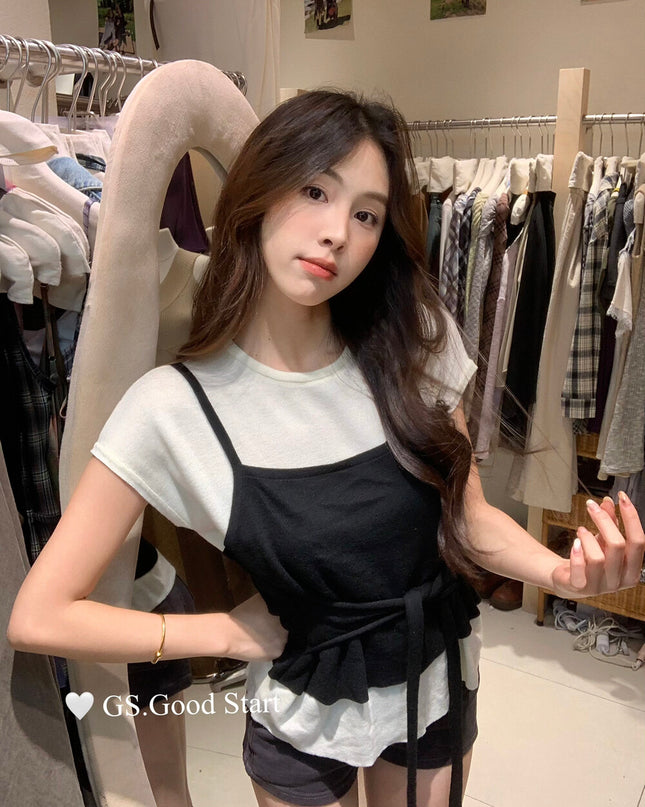 Caramel Color-Block Tie-Knit Top
