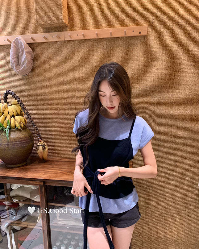 Caramel Color-Block Tie-Knit Top