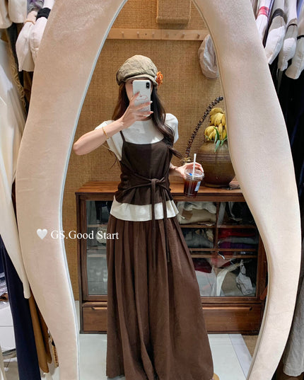 Caramel Color-Block Tie-Knit Top