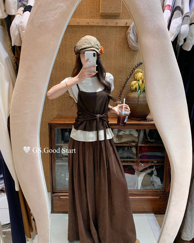Caramel Color-Block Tie-Knit Top