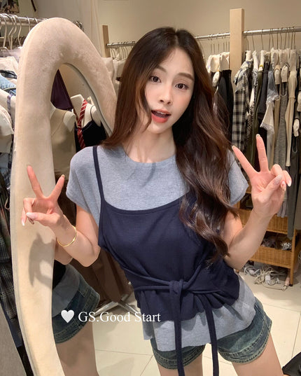 Caramel Color-Block Tie-Knit Top