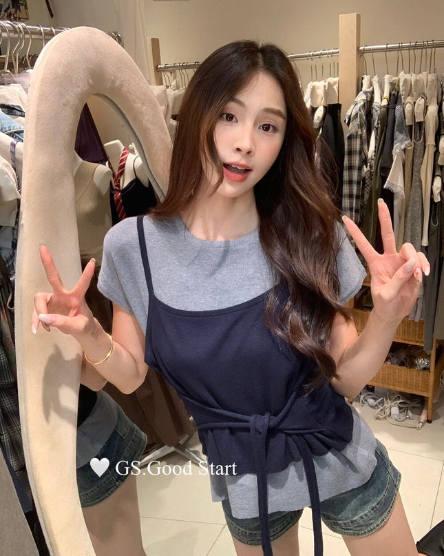 Caramel Color-Block Tie-Knit Top