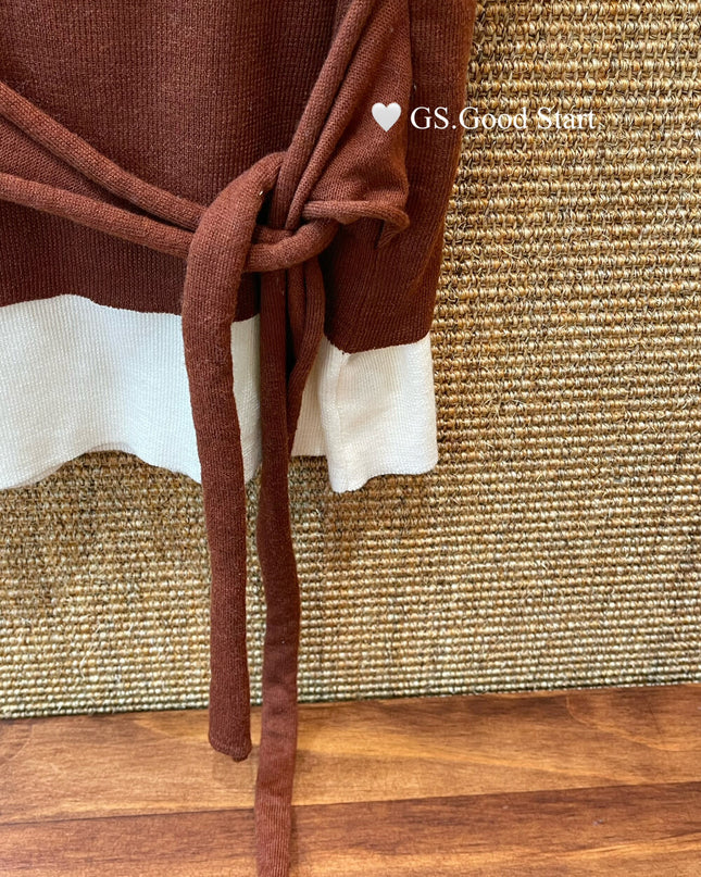 Caramel Color-Block Tie-Knit Top