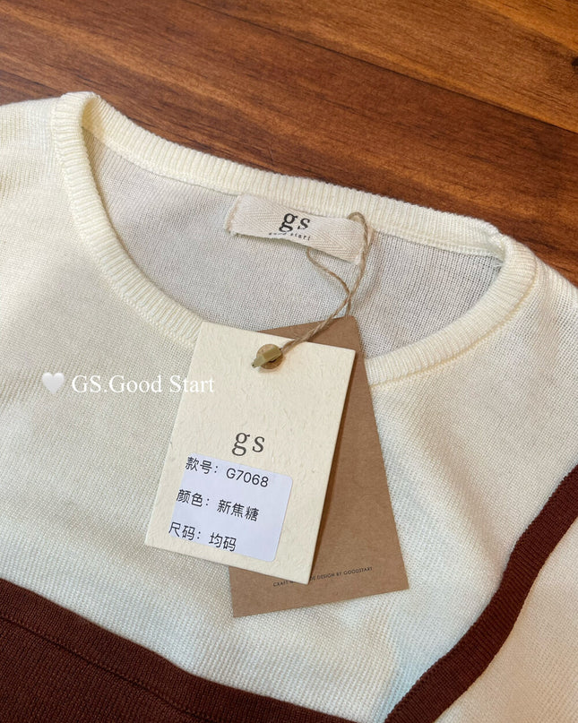 Caramel Color-Block Tie-Knit Top