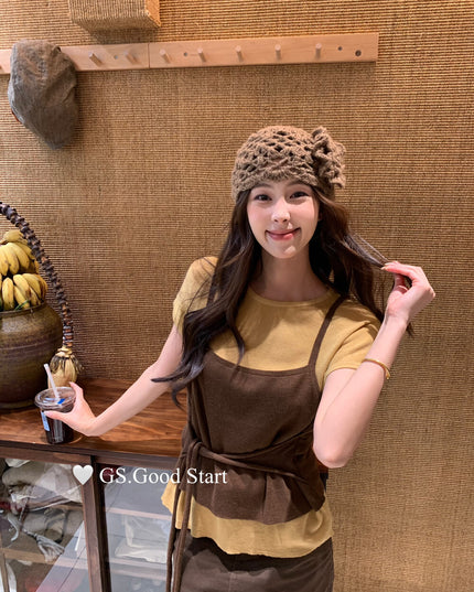 Caramel Color-Block Tie-Knit Top