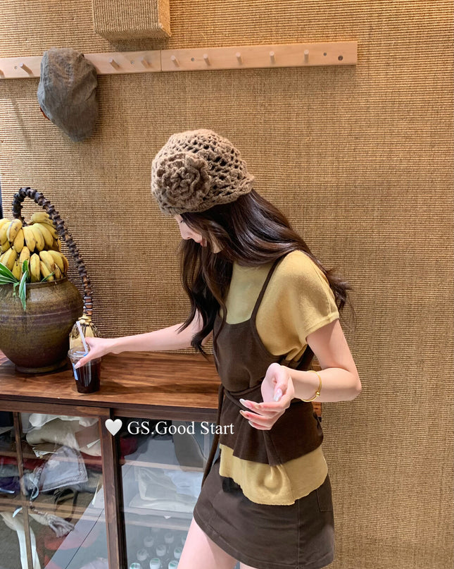 Caramel Color-Block Tie-Knit Top