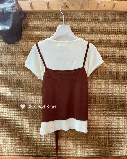 Caramel Color-Block Tie-Knit Top