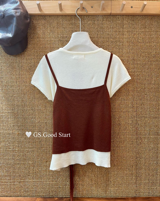 Caramel Color-Block Tie-Knit Top