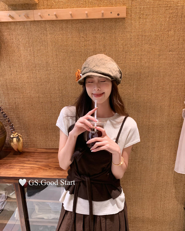 Caramel Color-Block Tie-Knit Top