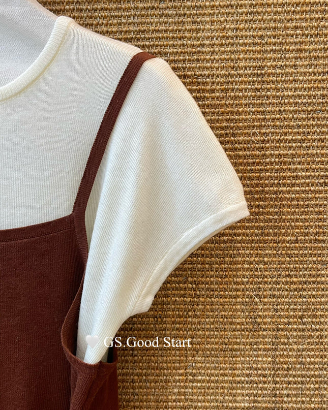 Caramel Color-Block Tie-Knit Top