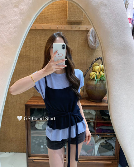 Caramel Color-Block Tie-Knit Top