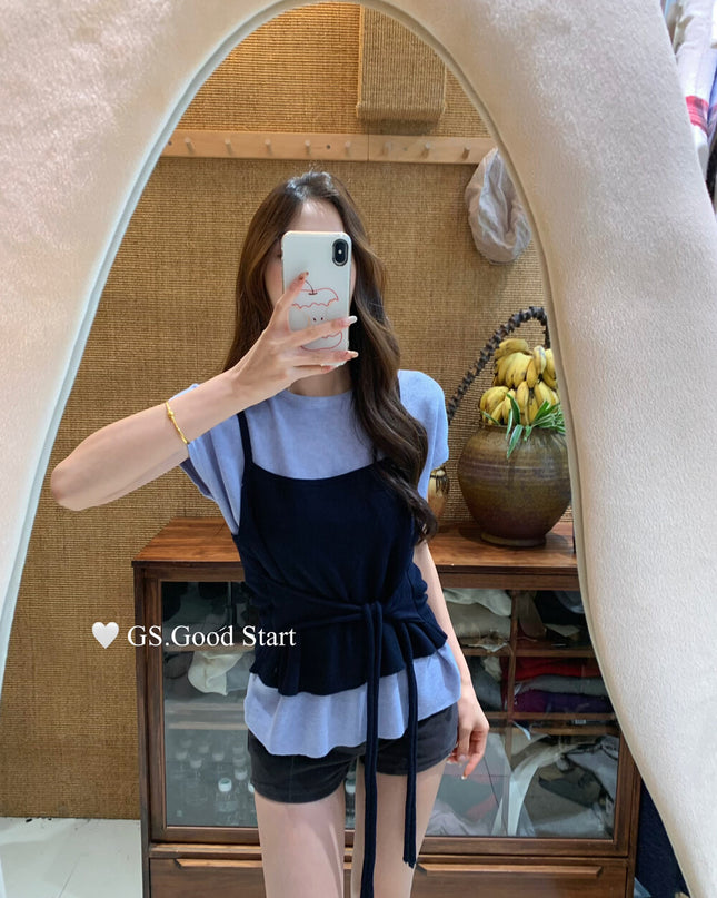 Caramel Color-Block Tie-Knit Top