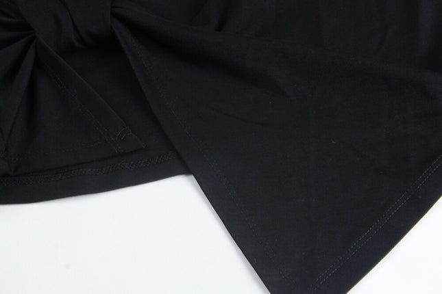 Crew-Neck Flutter-Sleeve Knot-Hem Side-Slit Tee