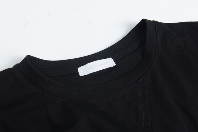 Crew-Neck Flutter-Sleeve Knot-Hem Side-Slit Tee