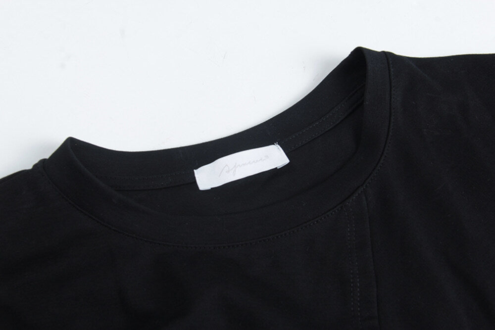 Crew-Neck Flutter-Sleeve Knot-Hem Side-Slit Tee