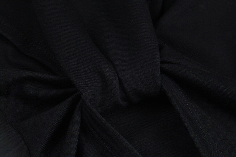 Crew-Neck Flutter-Sleeve Knot-Hem Side-Slit Tee
