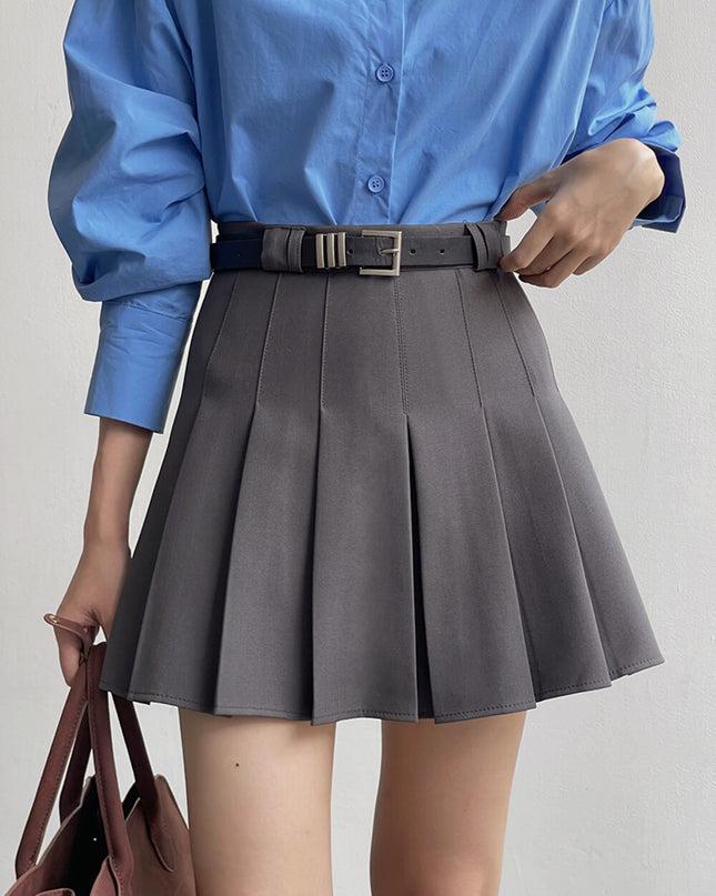 High-Waist Slimming A-Line JK Pleated Mini Skirt