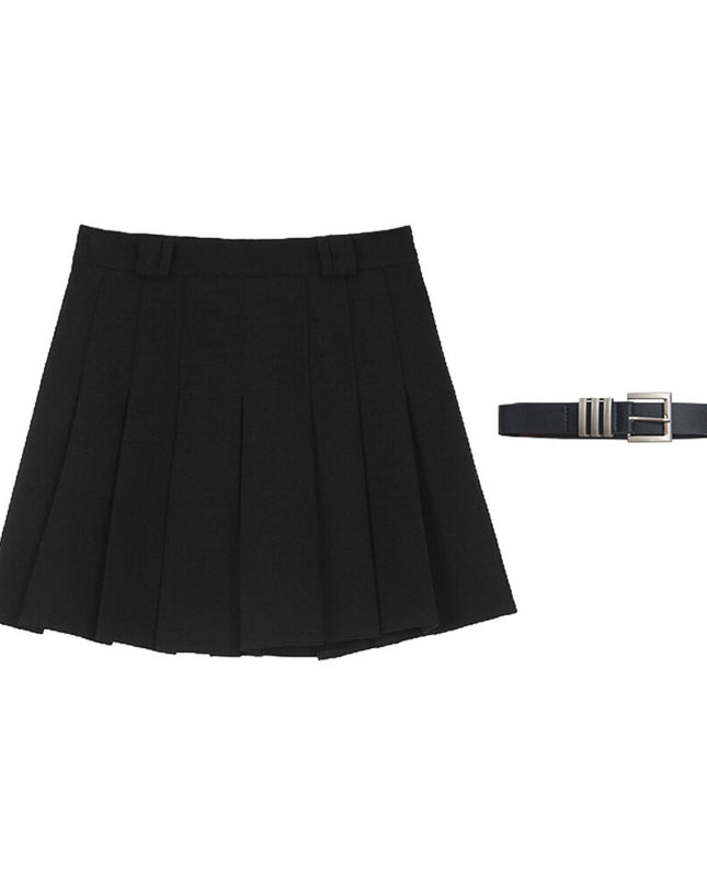 High-Waist Slimming A-Line JK Pleated Mini Skirt