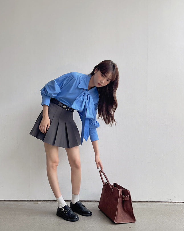High-Waist Slimming A-Line JK Pleated Mini Skirt