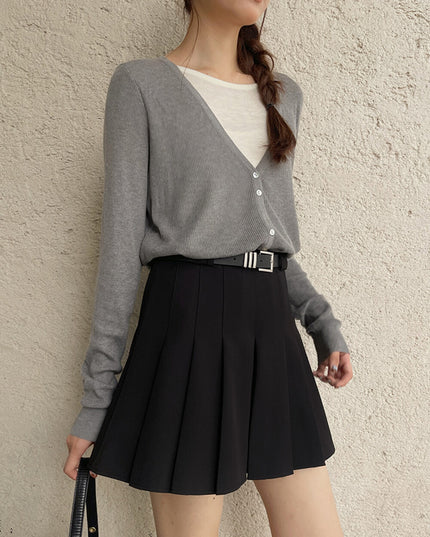 High-Waist Slimming A-Line JK Pleated Mini Skirt