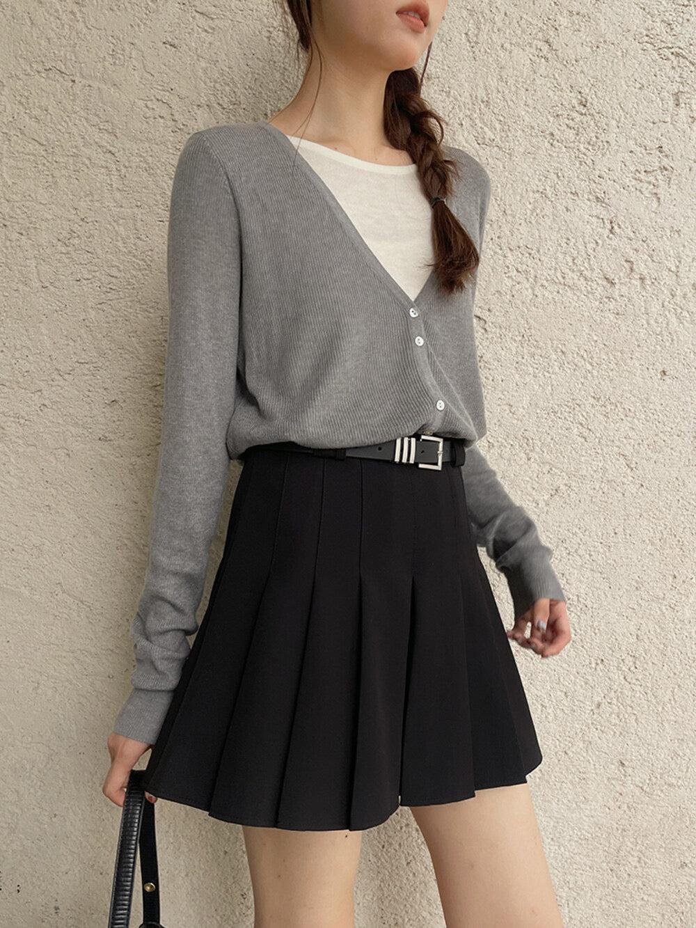 High-Waist Slimming A-Line JK Pleated Mini Skirt