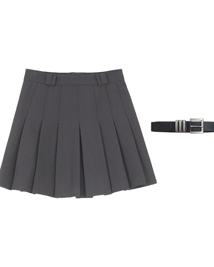 High-Waist Slimming A-Line JK Pleated Mini Skirt