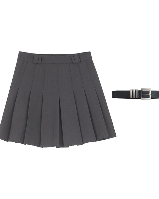 High-Waist Slimming A-Line JK Pleated Mini Skirt