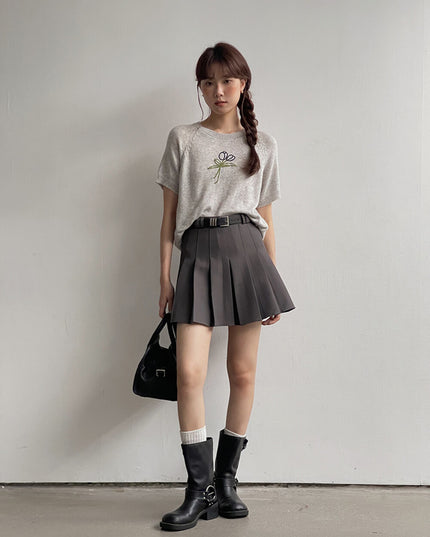 High-Waist Slimming A-Line JK Pleated Mini Skirt