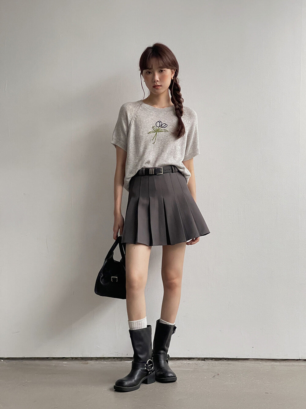 High-Waist Slimming A-Line JK Pleated Mini Skirt