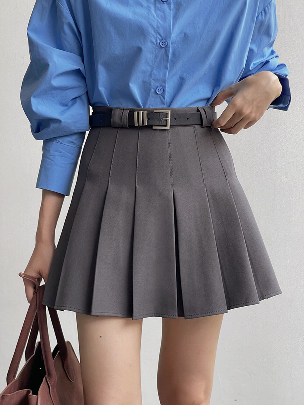 High-Waist Slimming A-Line JK Pleated Mini Skirt
