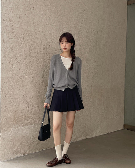 High-Waist Slimming A-Line JK Pleated Mini Skirt